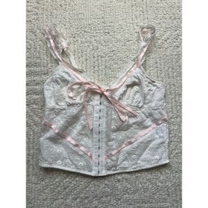 white with pink ribbon corset size xs